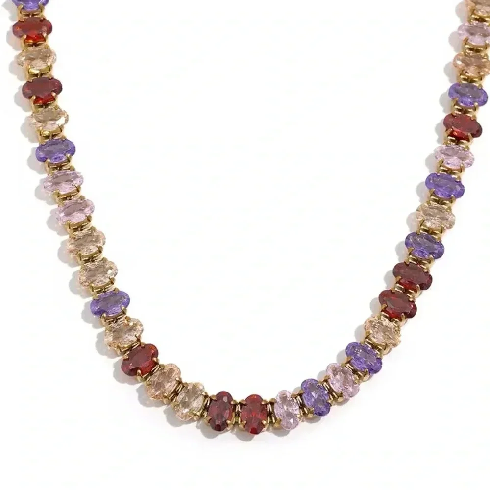 Colorful Zirconia 18K Gold Stainless Steel Waterproof Tennis Bracelet